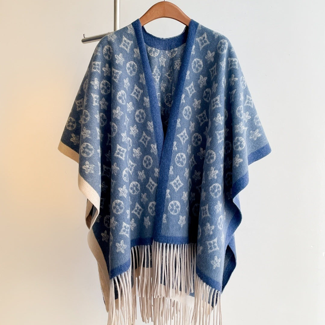 Imitation cashmere shawl warm tassel cloak