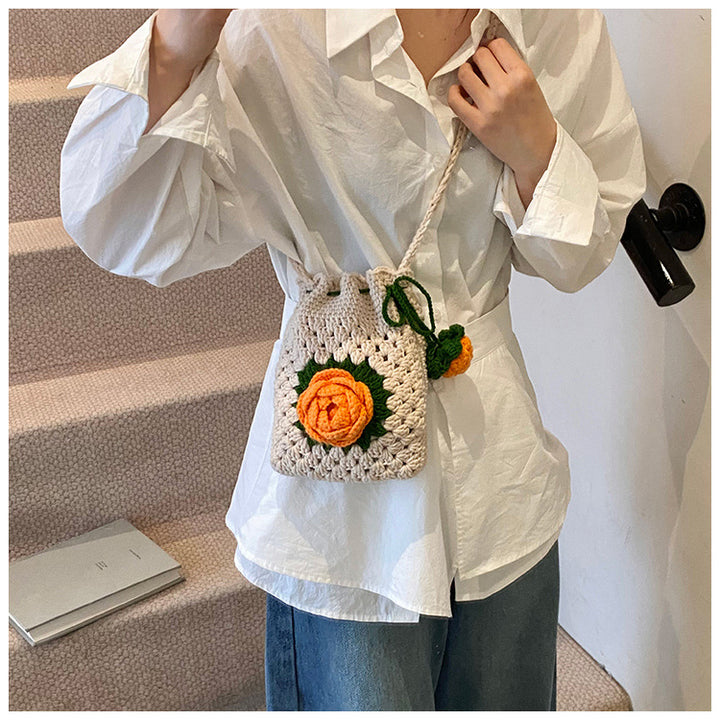 Hand-Crocheted flower Bucket crossbody Bag