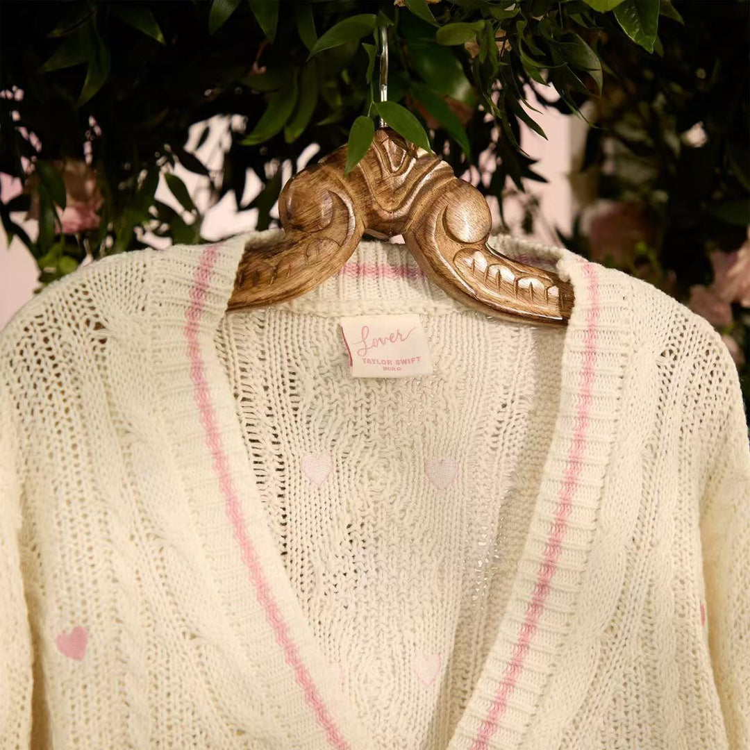 Taylor Swift pink heart embroidery knitted cardigan Valentine's sweater