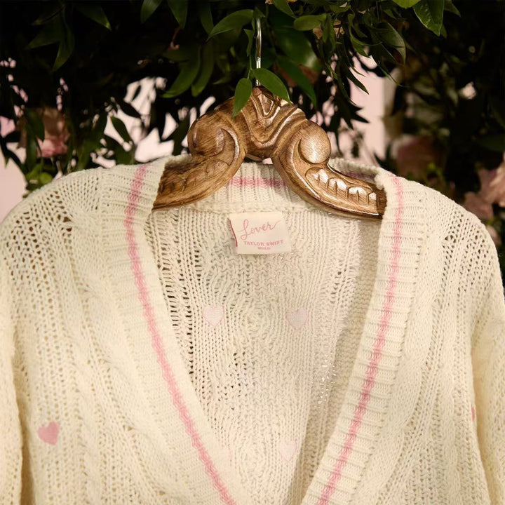 Taylor Swift pink heart embroidery knitted cardigan Valentine's sweater