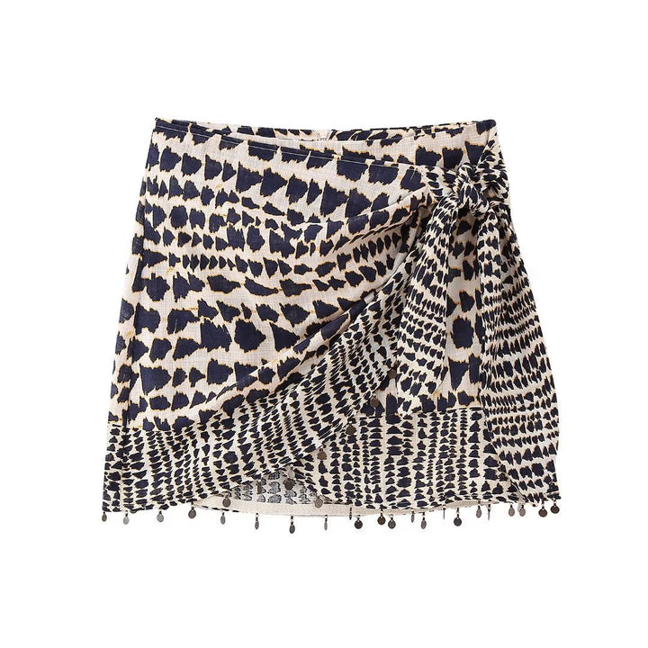 Leopard print double layer cross sexy mini skirt