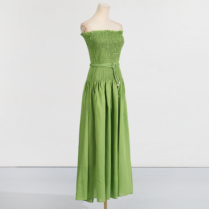 Sleeveless pleated lace-up high-end tube top dress