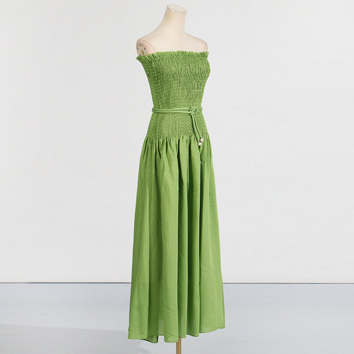 Sleeveless pleated lace-up high-end tube top dress