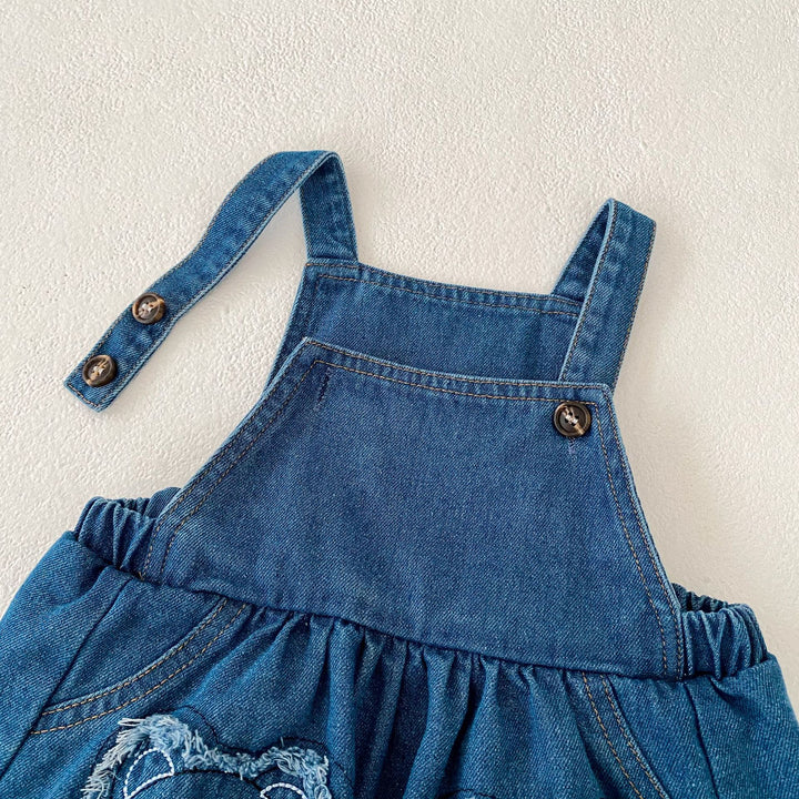 Baby denim Bear patch embroidered overalls skirt&romper
