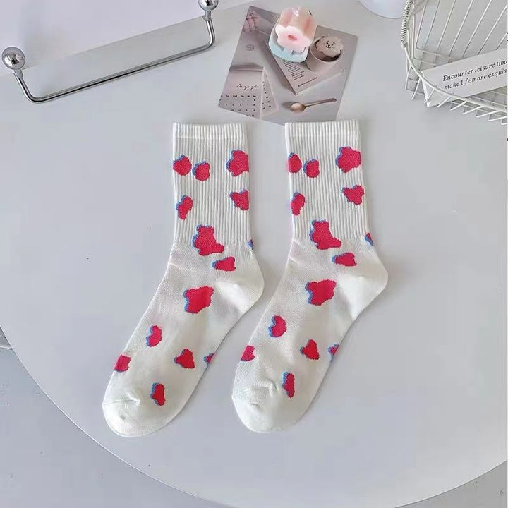 Women's cute pink mid-calf socks Valentine's socks