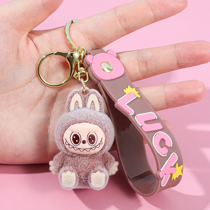 Labubu flocking keychain labubu pendant school gift