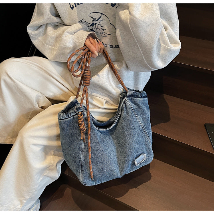 Large capacity denim tote bag shoulder bag