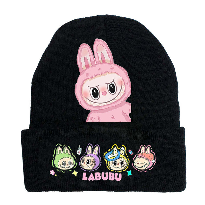 Cute monster printed knitted beanie hat-black