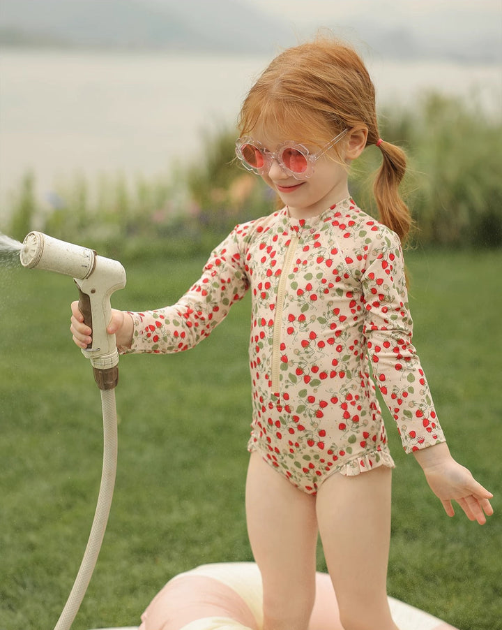 Cute strawberry one-piece swimsuit for girls