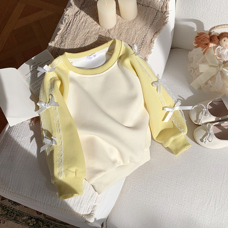 Girls bow deco raglan sweatshirt long-sleeved top