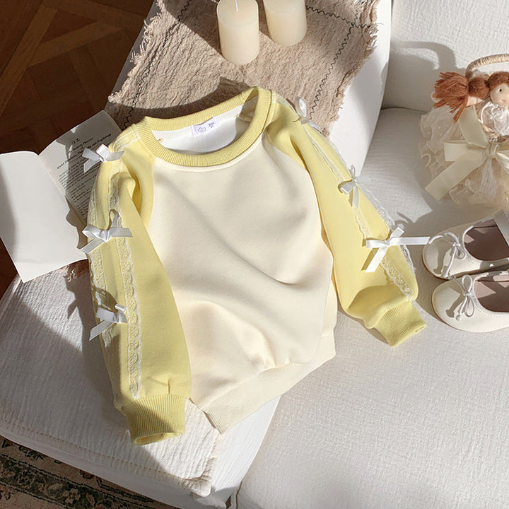 Girls bow deco raglan sweatshirt long-sleeved top