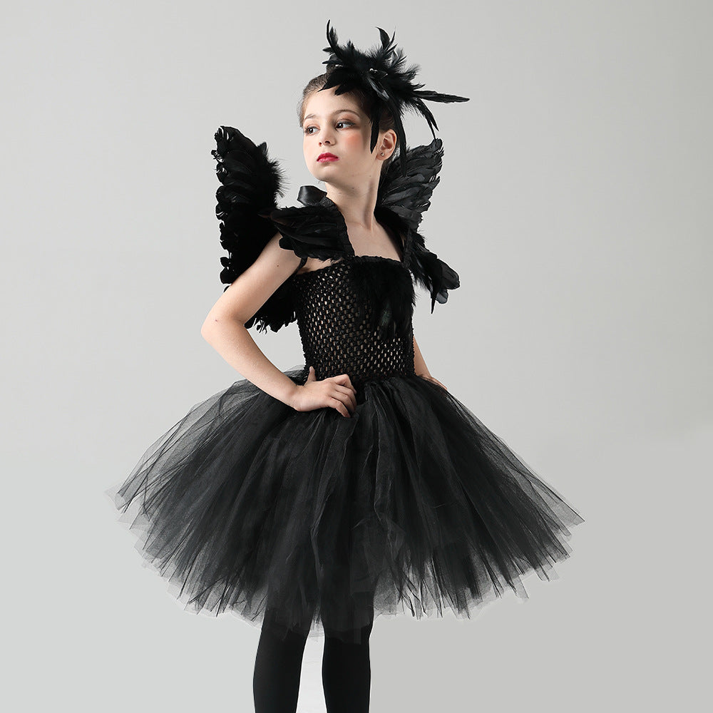 Halloween black swan dress for girls Halloween costume