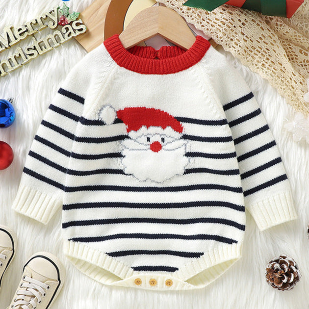 Christmas cute Santa Claus jacquard knitted romper
