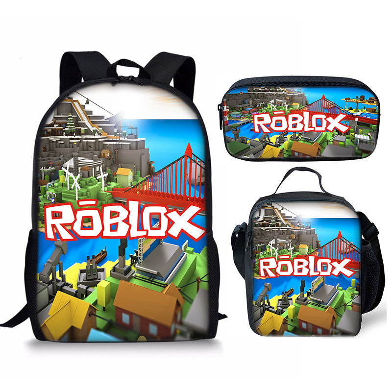 Roblox theme schoolbag students backpack 3pcs set