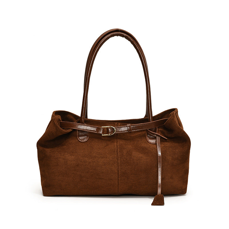 Retro large capacity suede shoulder bag commuter bag