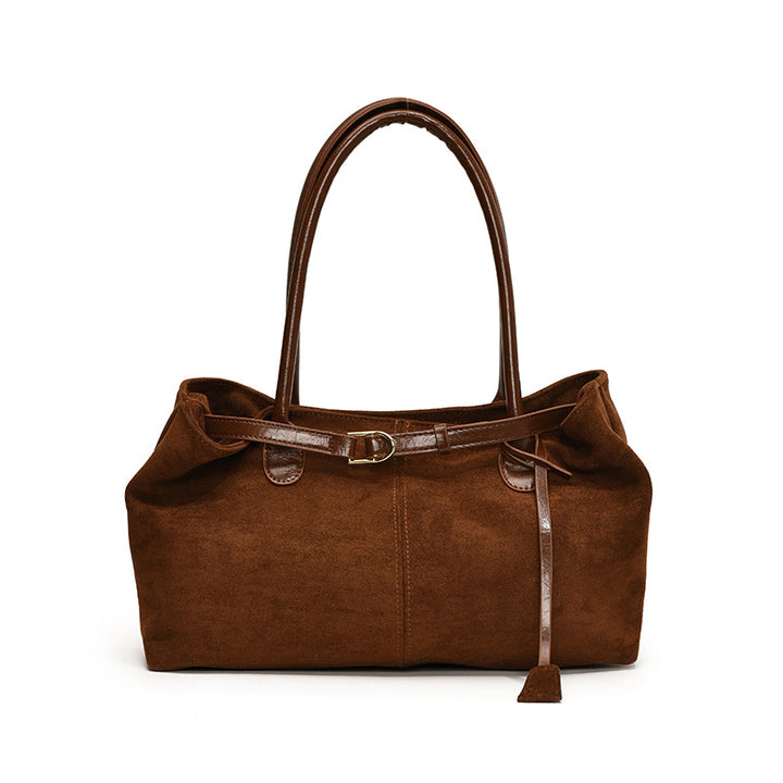 Retro large capacity suede shoulder bag commuter bag