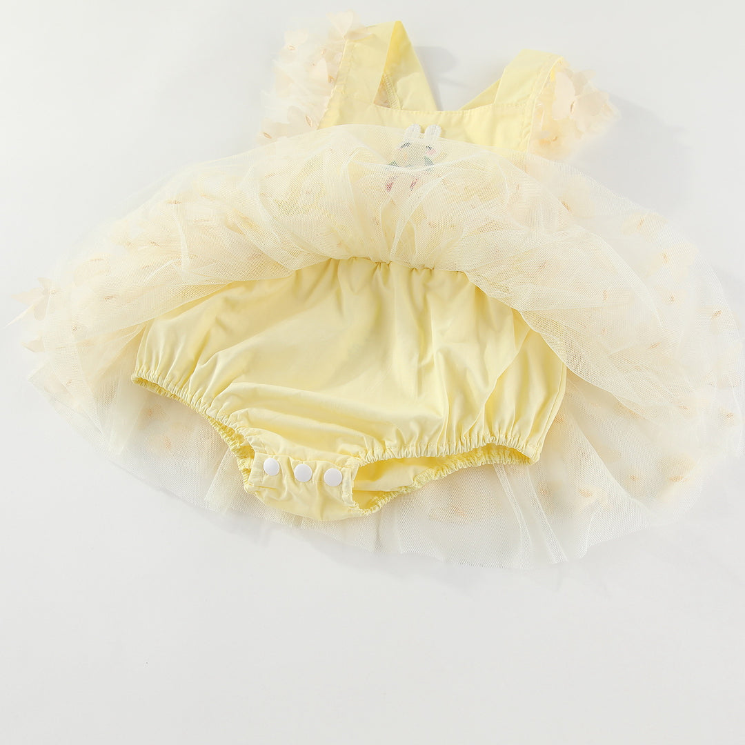 Easter bunny embroidered baby romper with butterfly mesh