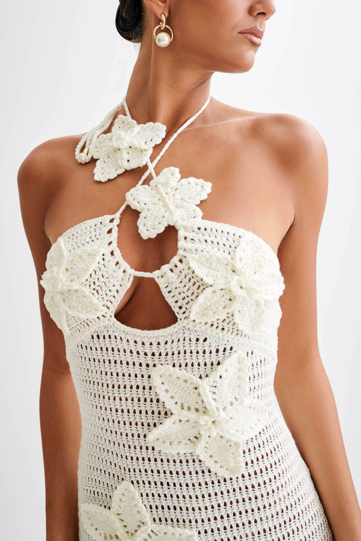 Halter Neck Floral Knit Beach Dress swimsuit cover up