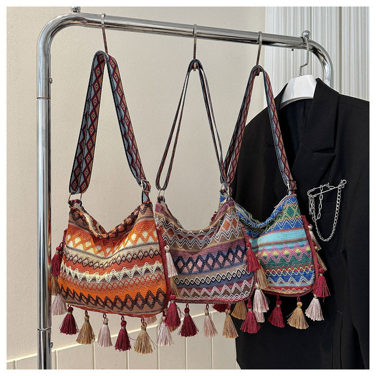 Ethnic style tassel small square bag Boho bag