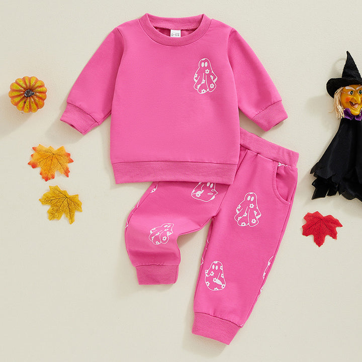 Halloween baby girl ghost print sweatshirt&pants 2pcs set