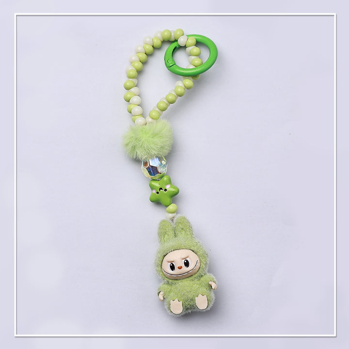 Beaded Mini Flocked Labubu keychain bag pendant