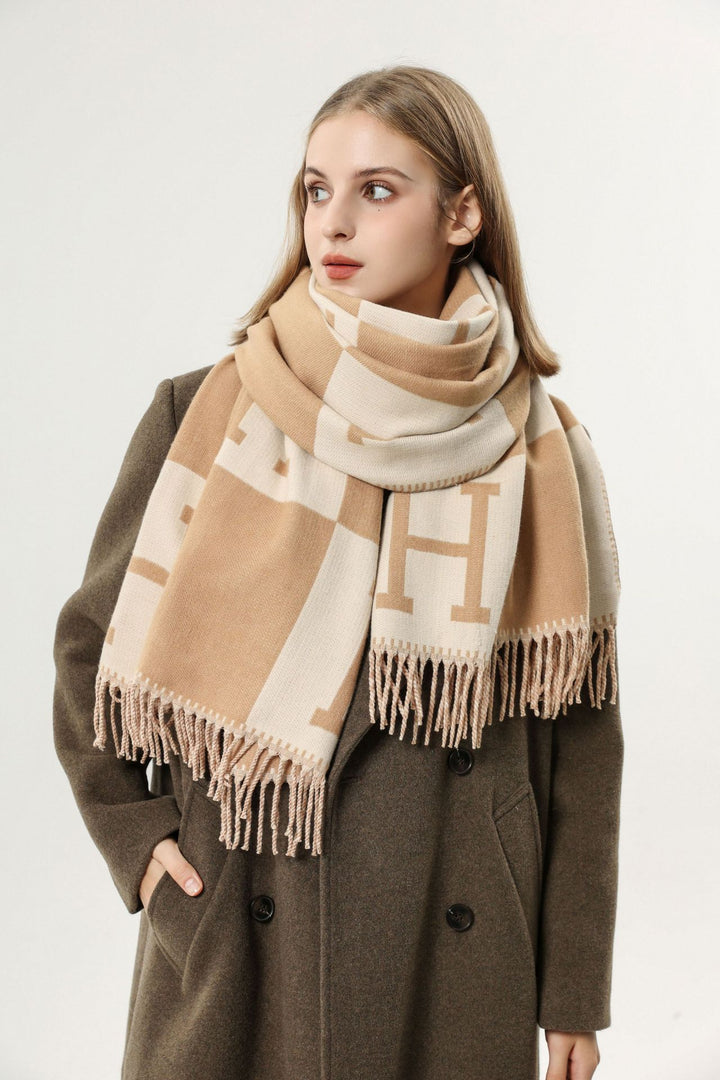 Imitation cashmere tassel scarf double-side warm scarf