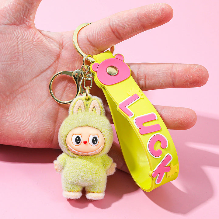 Labubu flocking keychain labubu pendant school gift