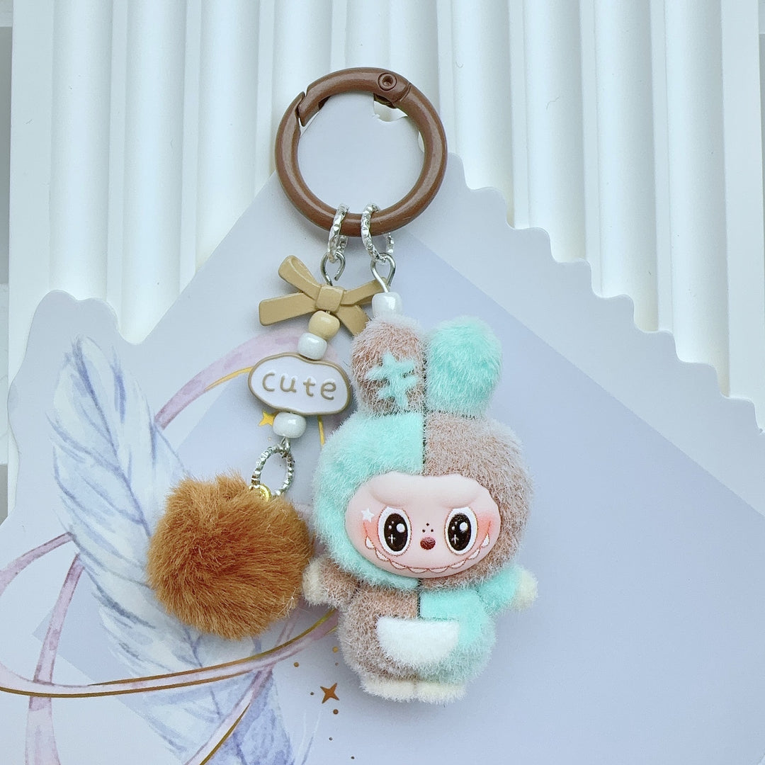 Flocked color-blocked bunny monster keychains Easter gift
