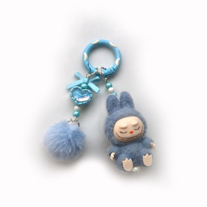 Flocked Mini Labubu heart Keychain bag pendant
