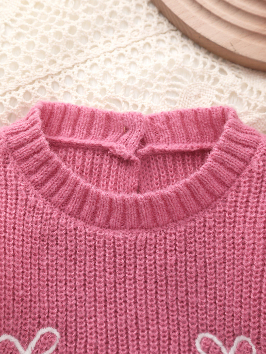 Baby Girl Sweet Bow Embroidery Knit Romper