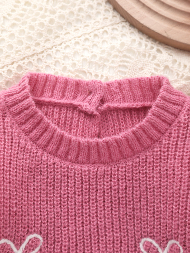 Baby Girl Sweet Bow Embroidery Knit Romper