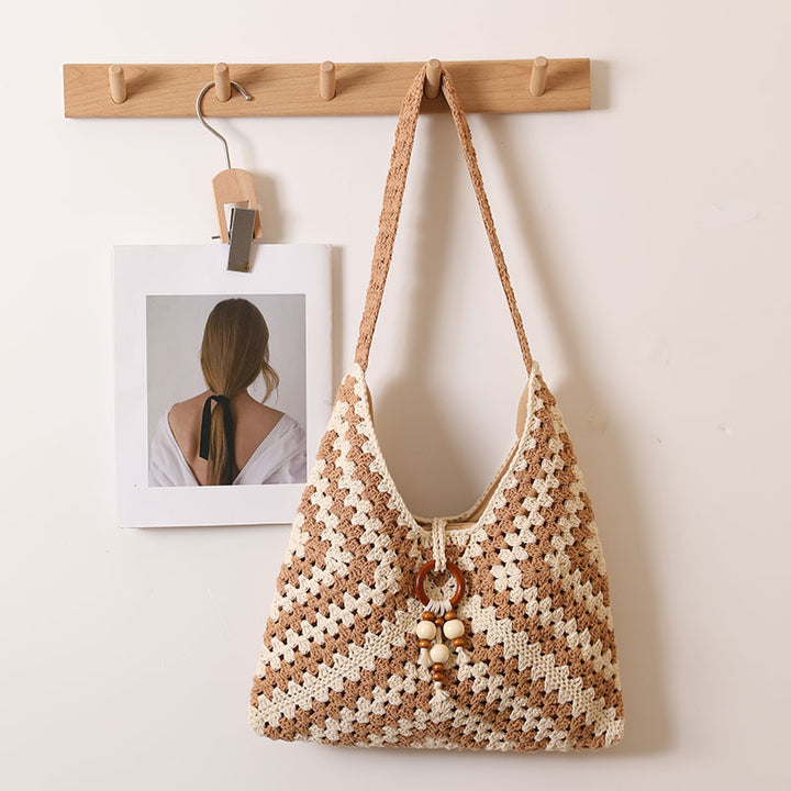 Ethnic style one-shoulder cotton woven bag