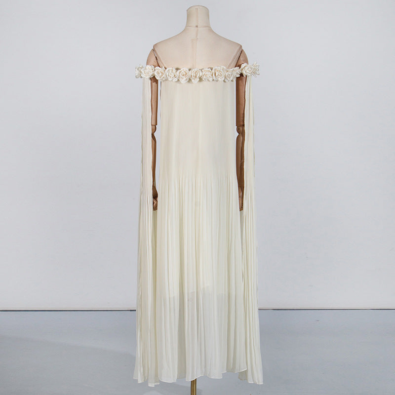 Off Shoulder Rosette Detail Maxi Draped Gown dress