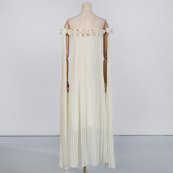 Off Shoulder Rosette Detail Maxi Draped Gown dress