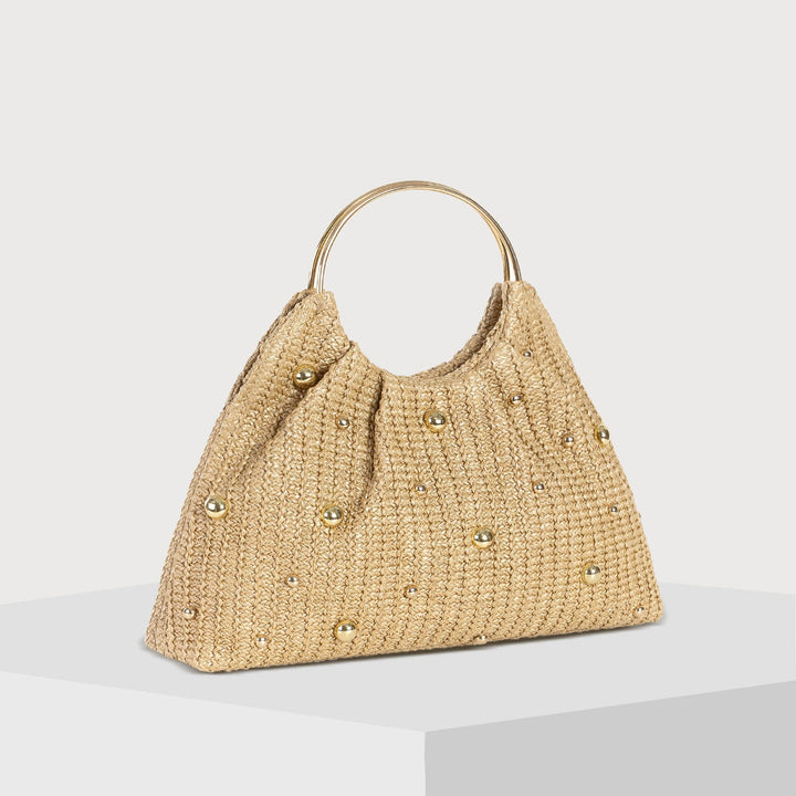 Malta Gold Pearl Straw Clutch Evening Bag