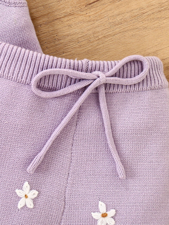 Baby girls sweet floral embroidered knitted top&shorts set