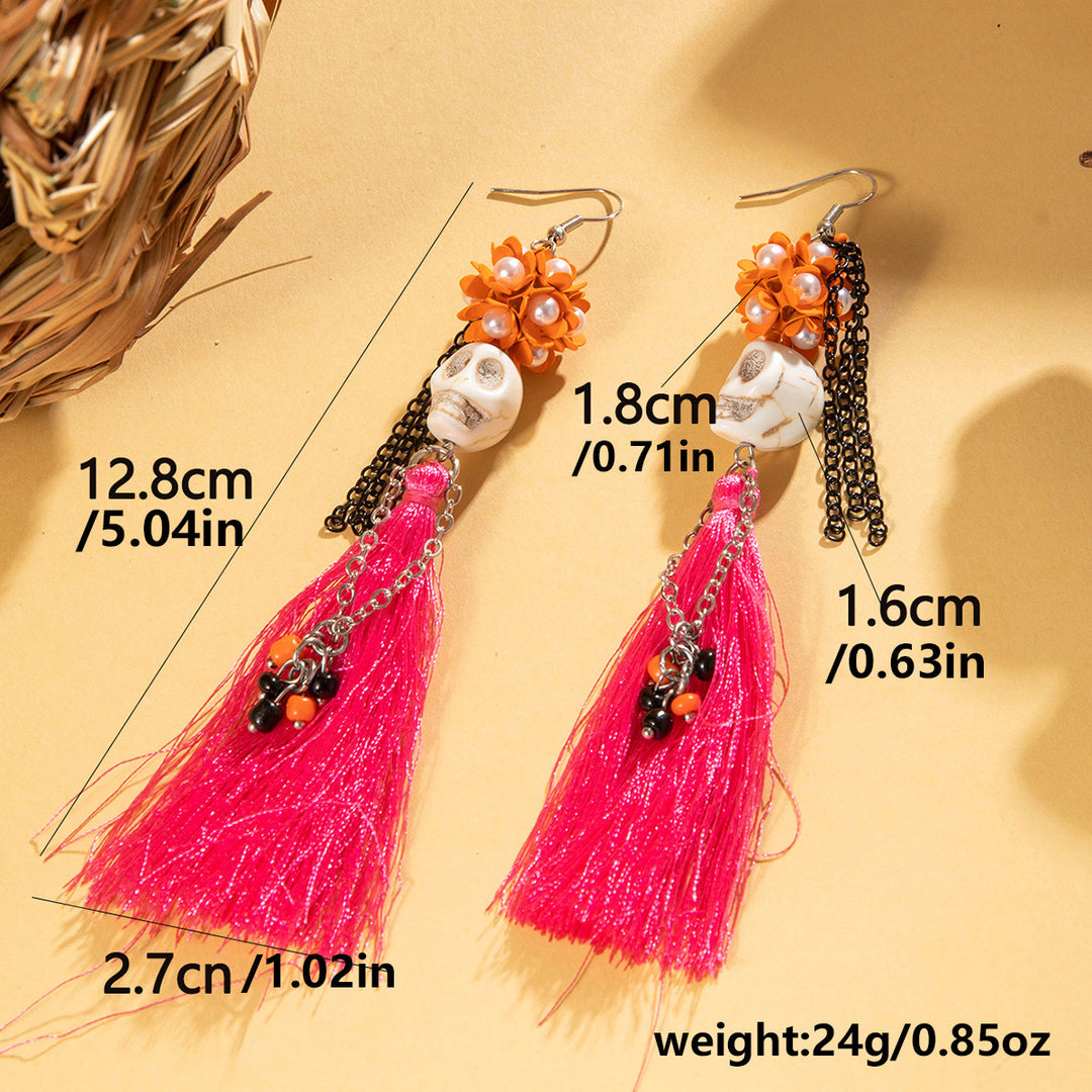 Halloween funny skull tassel rice bead earrings halloween gifts