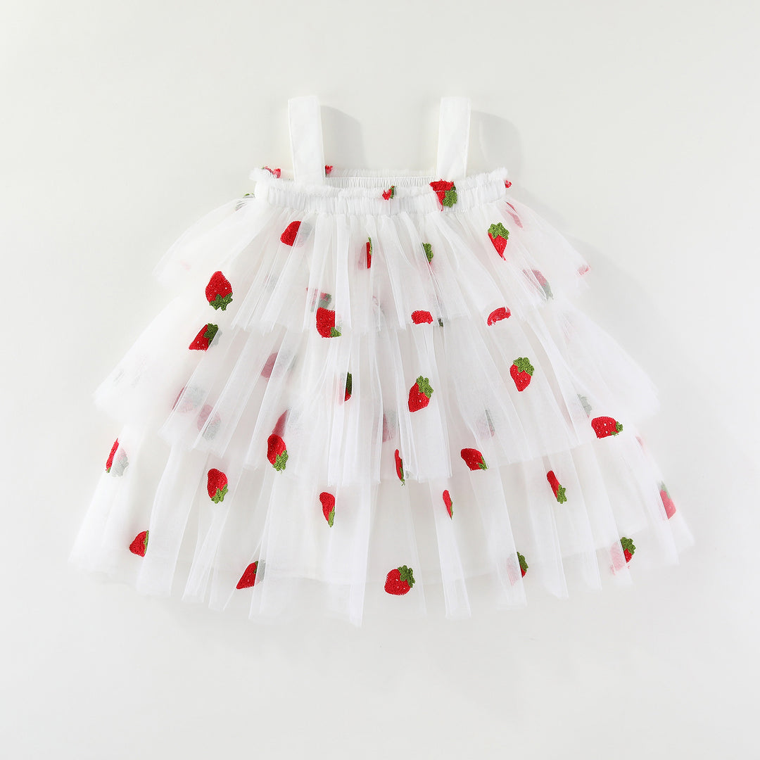 Summer flower embroidered mesh multi-layered tulle dress