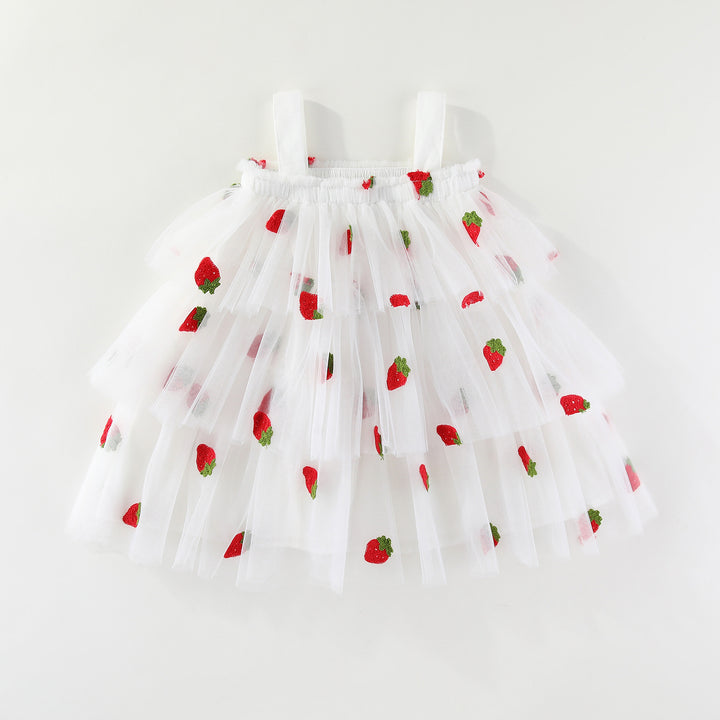Summer flower embroidered mesh multi-layered tulle dress