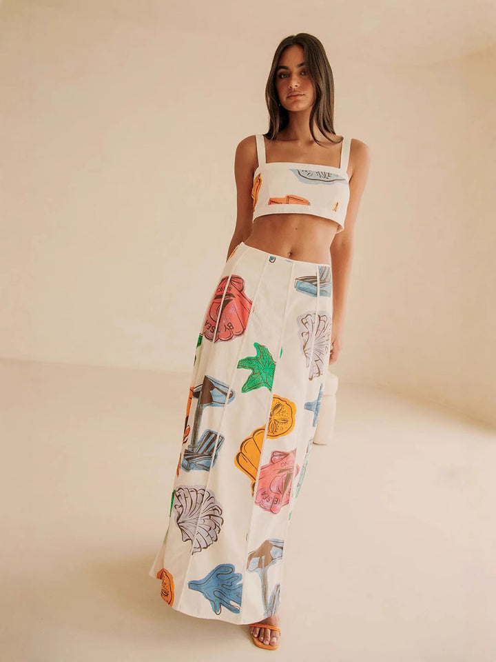 Seashell Linen crop top&skirt set