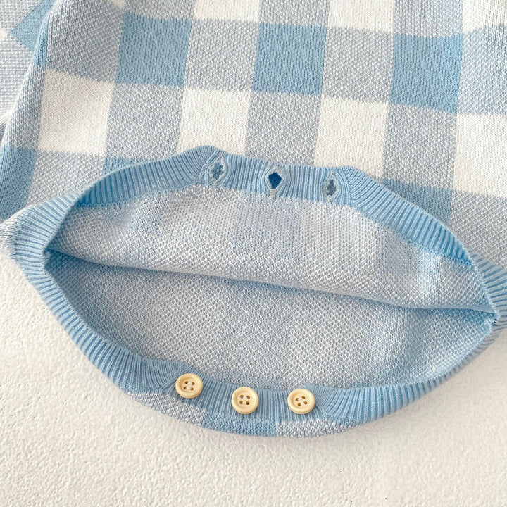 Plaid Jacquard Long Sleeve Knitted Romper for baby