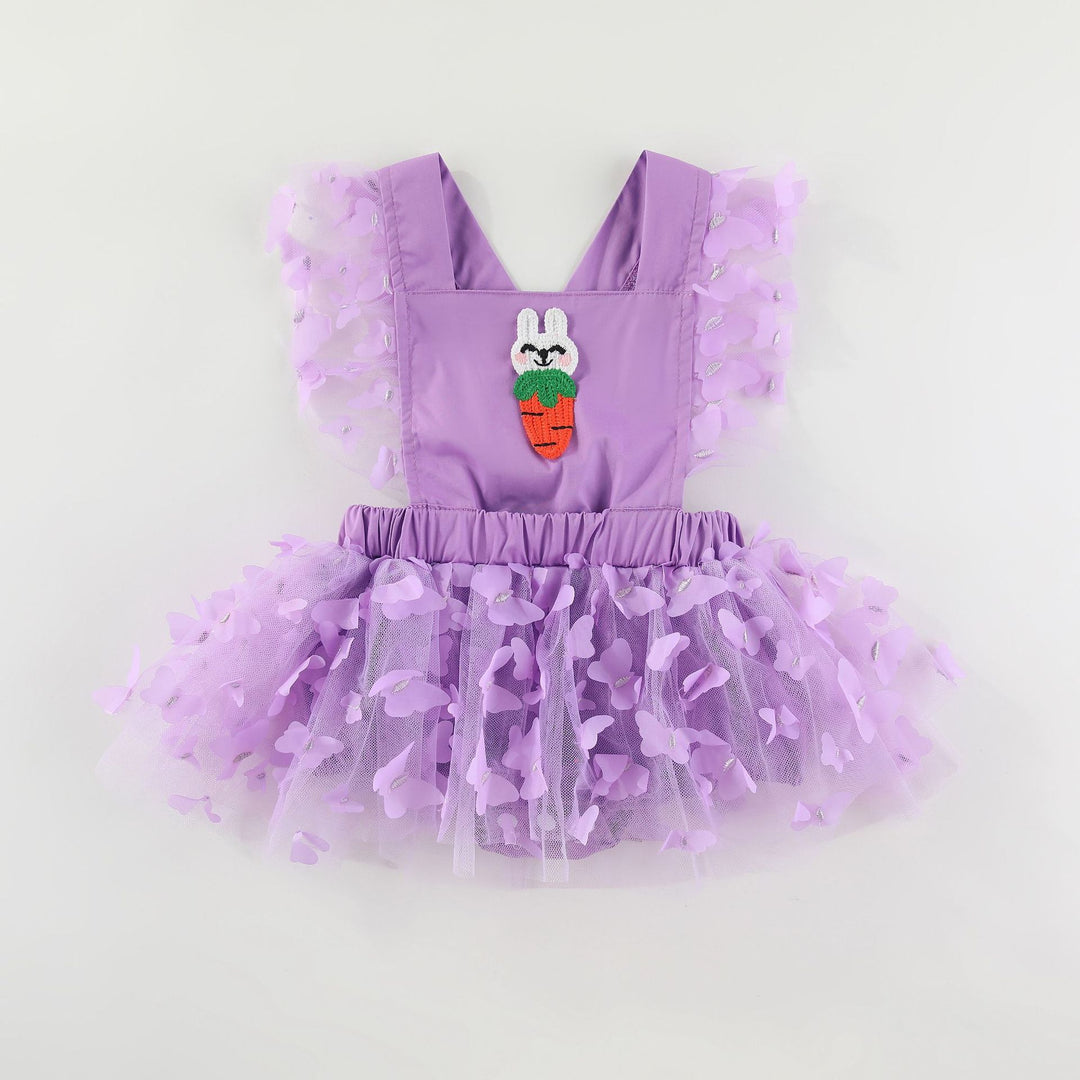 Easter bunny embroidered baby romper with butterfly mesh