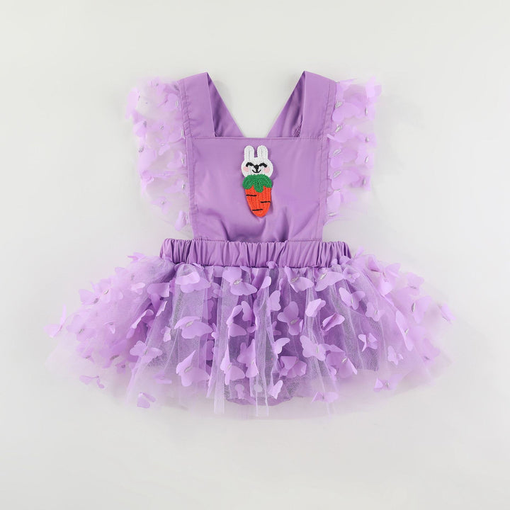 Easter bunny embroidered baby romper with butterfly mesh