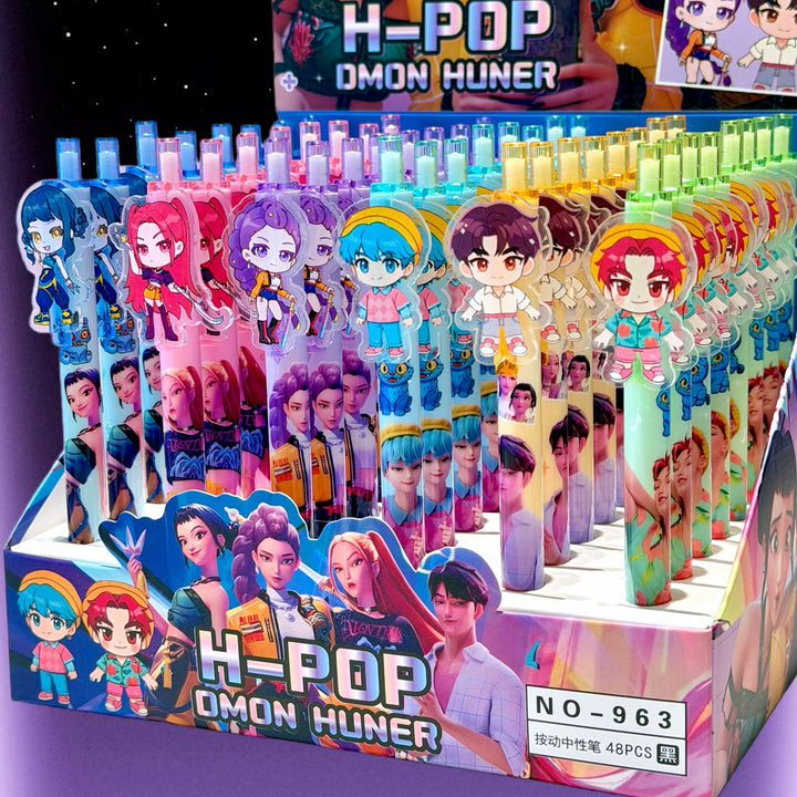 KDH K-pop inspired black gel pen with acrylic patch-48unit