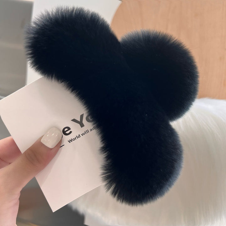 Furry plush hair claw clip for women