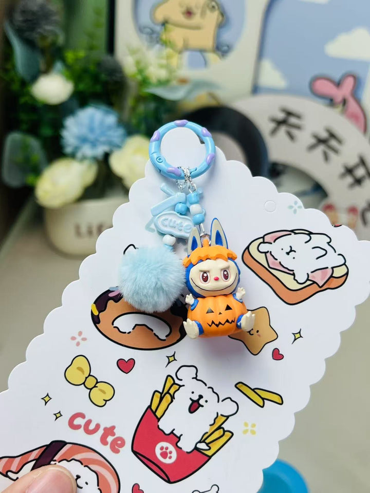 Halloween pumpkin labubu keychain bag pendant