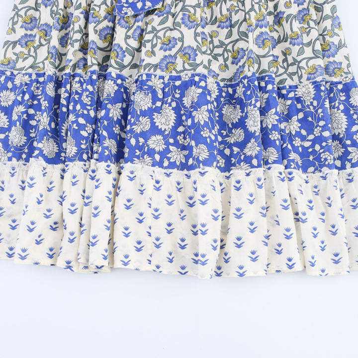 Patchwork print stitching floral rustic midi dress