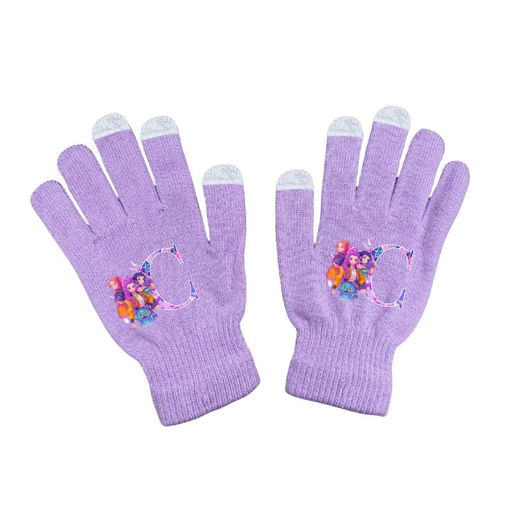 KPOP demon hunters Initials knitted purple gloves