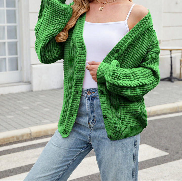 V-neck loose cozy knitted sweater cardigan
