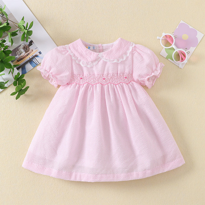 Pink Smocked Dress with Embroidery